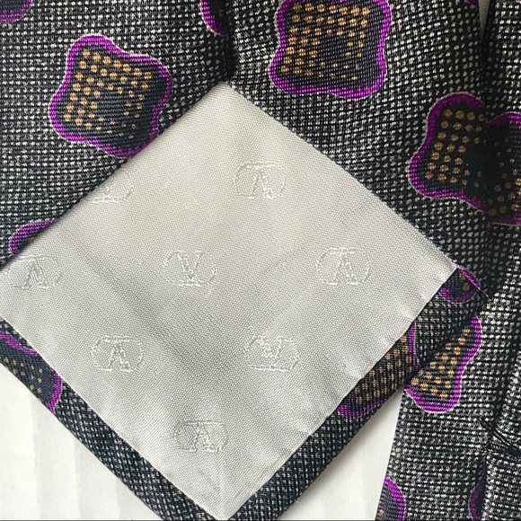 Valentino Vintage Purple Print Silk Tie - Picture 4 of 6